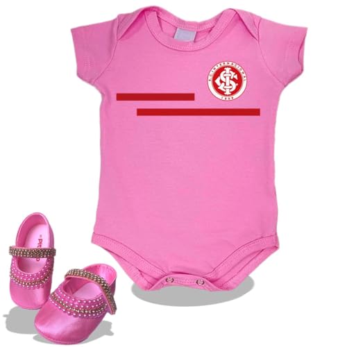 Roupa de mesversário Time do Inter Rosa: Body de Bebê 100% Algodão Macio e Sapatinho Customizado Man