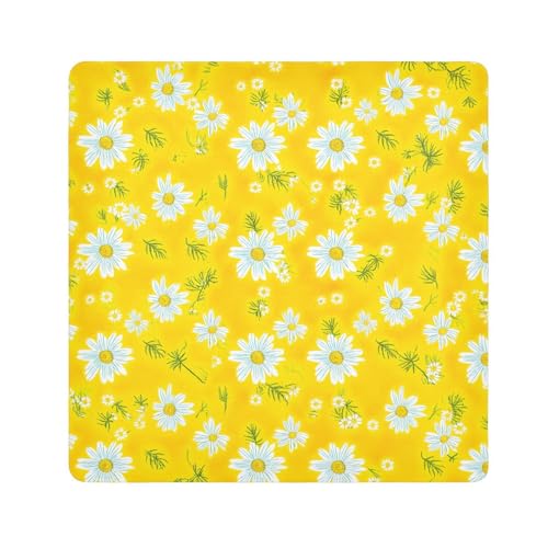 ODAWA White Daisies Yellow Self Adhesive Cloth 13.8X13.8 Inch Changeable Capacity Cosmetic Bag Lightweight Foldable Wrapper for Camera Accessories