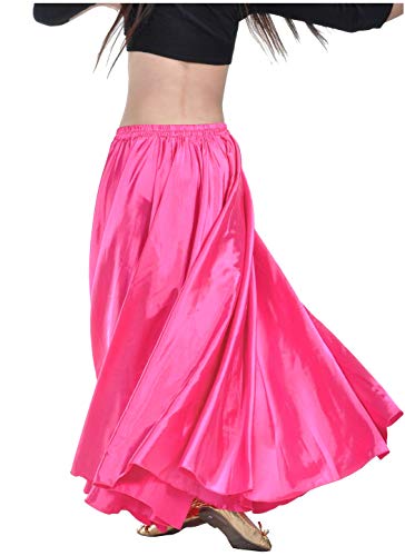 Indian Trendy Women's Satin Full Circle Swing Halloween Belly Dance Tribal Skirt - Deep Pink