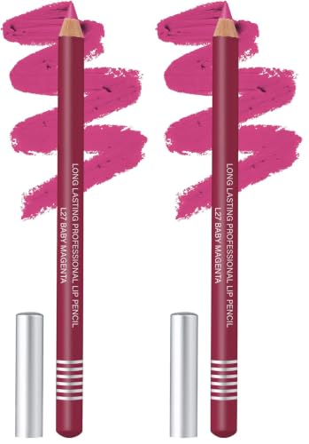 Image of Colors Queen Lip Liner Pencil | Long Lasting & Waterproof Formula | Matte Lip Liner Pencil for Women (L-27, Baby Magenta) (Pack of 2)