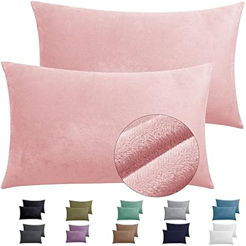 2 Pack Zippered Velvet Standard Pillowcases, Super Soft and Cozy Luxury Fuzzy Flannel Pillow Cases with Zipper, 20x26 Inches, Pink Cover