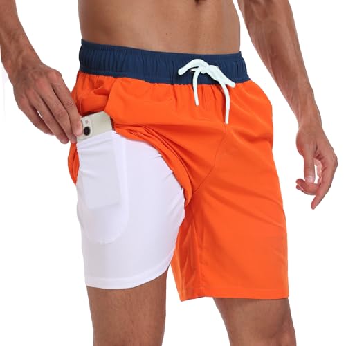 AUFIKR Badeshorts für Herren Herren Doppelschicht Beach Shorts mit Kompressionsfutter 2 in 1 Board Shorts