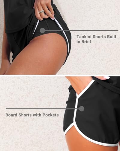 Image of Talisea Women 2 Piece Tankini Swimsuit with Pockets Boy Shorts Modest Bathing Suit Tummy Control Tank Top