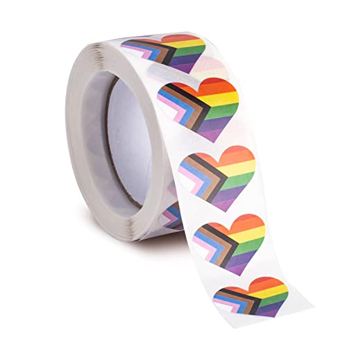 Progress Herz-Aufkleber für LGBTQ Pride Parades and Events Regenbogenflagge herzförmige Aufkleber auf einer Rolle