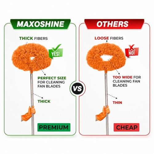 Image of Maxoshine Fan Cleaner Brush with Long Rod Flexible Fan Cleaning Mop Microfiber Dust Cleaner Foldable Duster Microfiber Duster for Cleaning of Home, Kitchen, Car (Orange)