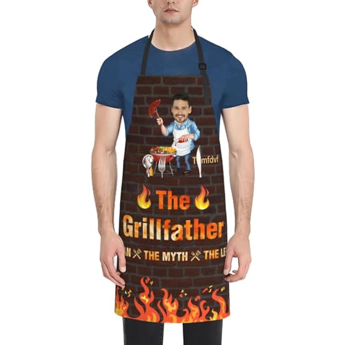 SweetJECCU Grembiuli divertenti personalizzati per grigliare, nome personalizzato barbecue barbecue grembiule con tasca, regalo di compleanno per la festa del papà per papà, Il Grillfather, 28 inch