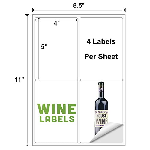 Image of 4x5 Sticker Labels, 4 UP Shipping Address Label for Laser & Inkjet Printers, Mailing Labels Suitable for Wine Bottle Labels (100 Sheets /400Labels)