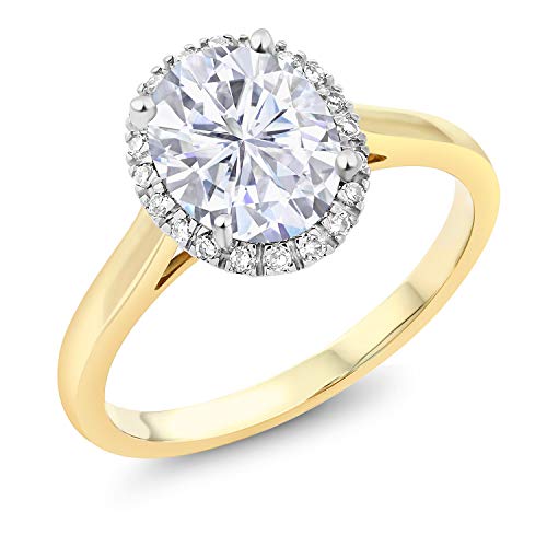 Gem Stone King 10K Yellow Gold White Moissanite and Diamond Engagement Ring | 2.24 Cttw | Oval 9X7MM | Wedding Anniversary Promise Ring For Women | Available In Size 5, 6, 7, 8, 9
