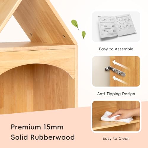Image of OOOK Rubberwood Montessori Shelf, 4-Tier Toy Organizers and Storage, Wood Corner Cabinet for Kids Room, Playroom, Nursery, Classroom, Kindergarten