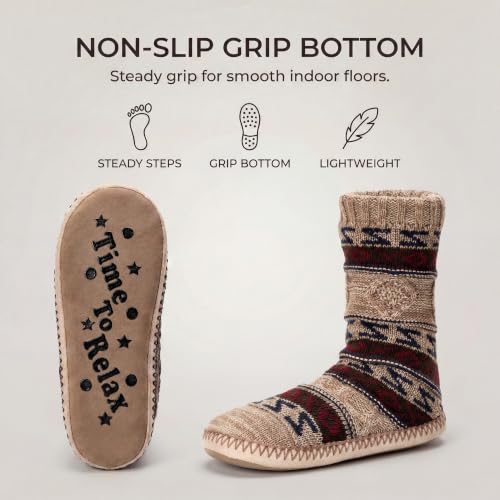Image of Cozylook Mens Slippers Soft Sole Non Slip Fleece Lined Slipper Socks | High shaft knit upper, warm sherpa interior, cushioned underfoot comfort, grippy bottom for winter home, dorm and travel