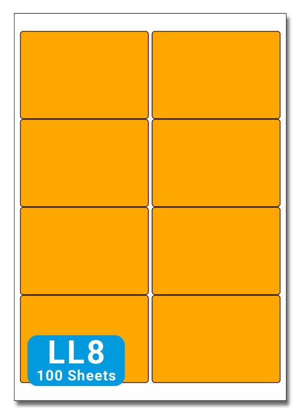 Fluorescent Orange A4 Labels - 99mm x 68mm 8 to View - LL8-100 Sheets per Box (800 Self Adhesive Permanent Labels) - Part Number Customark-LL8-FO