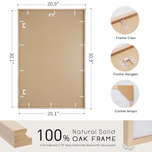 puthiac 20x30 Oak Wood Picture Frames -20"x30" Poster Frames for Wall, 20x30 Picture Frames for Wall, 20 x 30 Picture Frame, 20 x 30 Frame(1 Pack, Beige)
