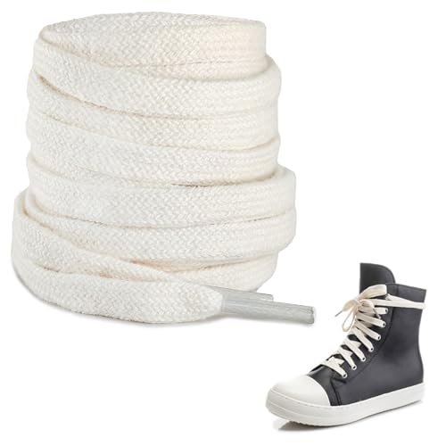 NDTEZUGT Cotton Shoelaces for Rick Owens 5/16(8mm) Flat Shoe Strings Replacement Laces for Casual Tennis Sports (Beige 54/140cm)