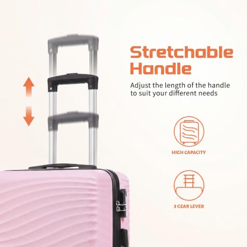 Image of Rosamo 3 Piece Luggage Sets, Lightweight Hardside, TSA Lock, Spinner Wheels (Pink)