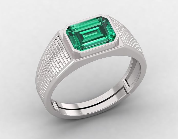 Anillo ajustable de plata de ley 925 de corte esmeralda con halo Art Deco para mujeres y hombres, Plata/Piedra preciosa, Esmeralda