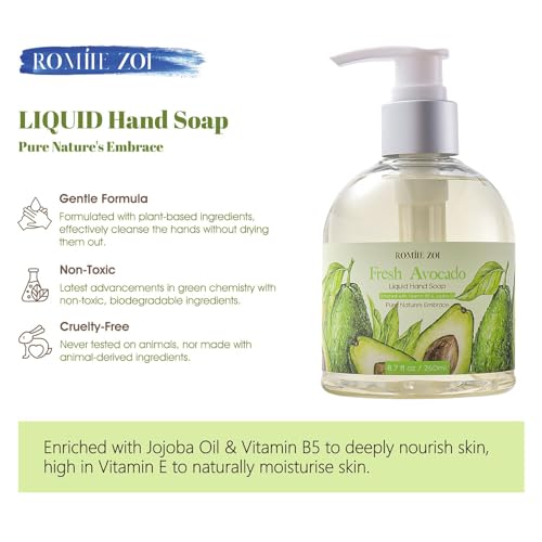 Image of ROMIIE ZOI Liquid Hand Soap, Avocado, 260ml /8.7 fl.oz | With Gift Box, Gentle cleansing, nourishes skin without drying