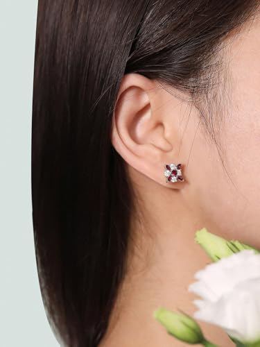 1.64 Carat Moissanite and Emerald/Sapphire/Ruby Flower Square Stud Earrings for Women, Solid 925 Sterling Silver, Anniversary Christmas Birthday Valentines Gift Wedding Earrings2