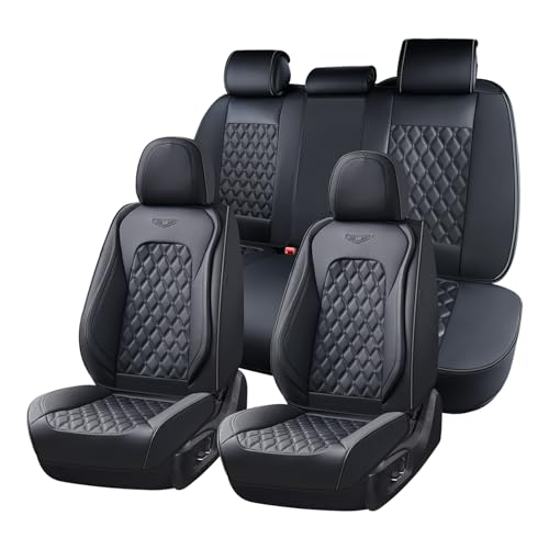 Image of Coverado Full Set Car Seat Covers, Black Leather Seat Protectors, Luxury Front & Back Car Seat Covers,Waterproof Universal Fit, Automotive Seat Covers for Most Cars-Black