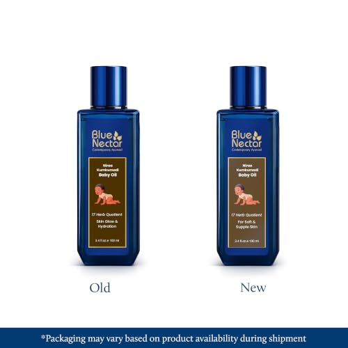 Image of Blue Nectar Baby Oil with Pure Kumkumadi Oil for Glowing Skin | Ayurvedic Baby Massage Oil for New Born | 100% Natural & Safe Baby Product for Delicate Skin (17 Herbs, 100 ml)