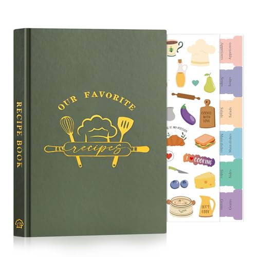 Lanpn Libro de Recetas Tapa Dura Para 70 Recetas, A5 Mi Cuaderno Recetas, Recetario de Cocina para Escribir, Recipe Journal Book, Libretas para Recetas de Cocina en Blanco, Verde, Inglés