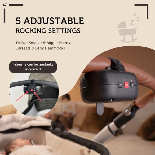 ZAZU Robby Kinderwagenschaukler - Automat. Babywippe, Verstellbare Stärke, 40-Min Timer, Babyschreisensor, USB-C wiederaufladbar, Wasserfest, Universell für Kinderwagen & Buggy (Schwarz.)