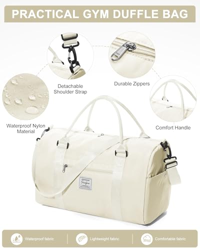 Image of gym bag for women with compartment, A12-Cream White, 11.8 x 7.5 x 17.7 inches, Gym Bag