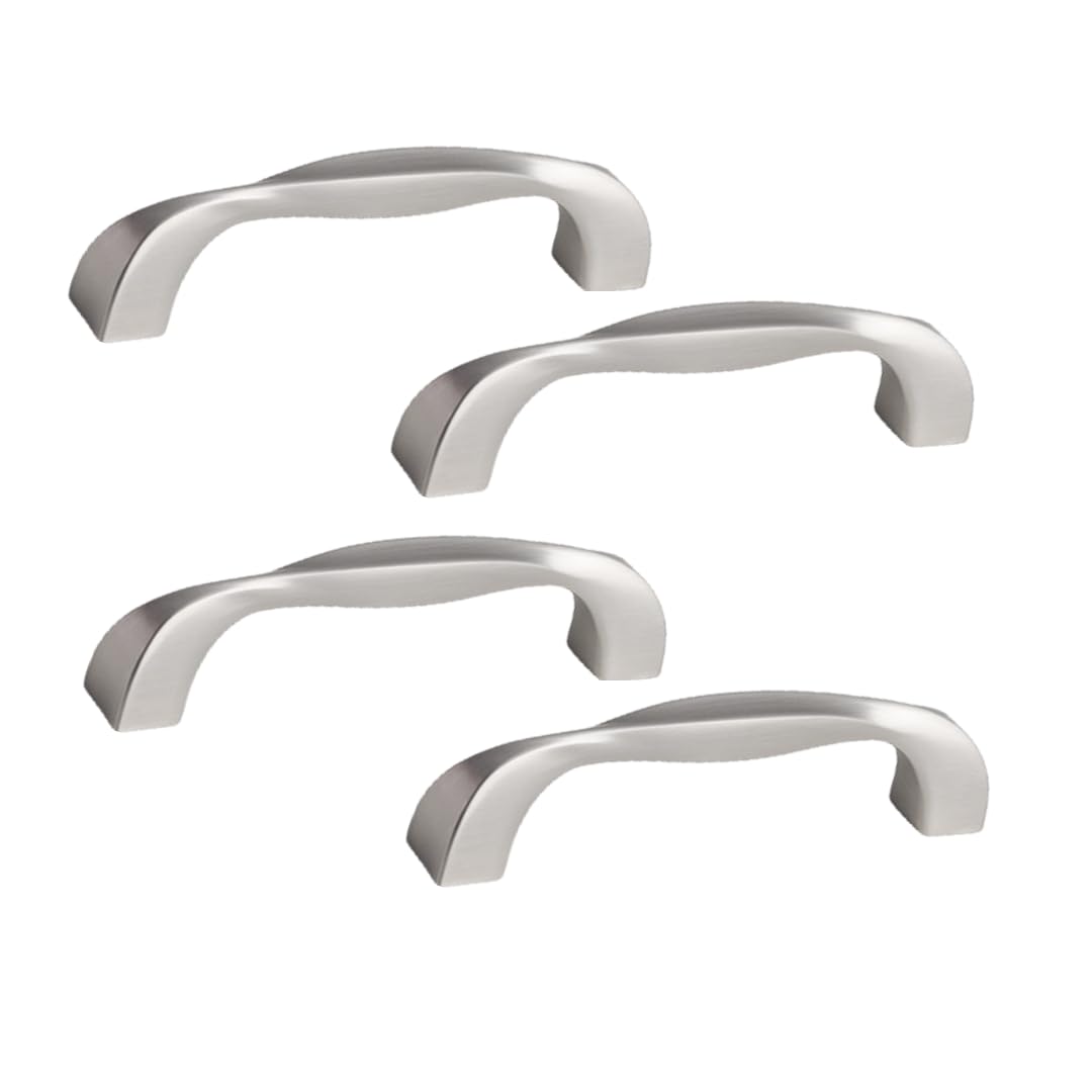 Kjdxfhfh 96Mm Silver Brushed Drawer Handles, Cabinet Pulls 4-Pack Zinc Alloy Drawer Handle Wardrobe Shoe(96Mm Silver Brushed)