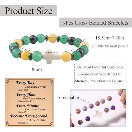 WAINIS 9Pcs Faith Cross Beaded Bracelets for Women Inspirational Christian Gifts Religious Cross Bracelet 8mm Natural Stone Stretch Jesus Bracelets Bulk Jewelry Gift3