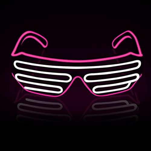 LEDライトアップメガネ、ネオングラスネオンレイブメガネライトアップ点滅LEDサングラスシャッターELメガネコスチュームパーティー用 (ピンク+白)