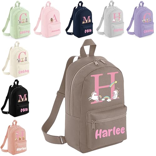 The Baby Box UK Personalised Girls Rucksack Backpack Bag Fairy Animals Unicorns Mini School Club Nursery (Mushroom)