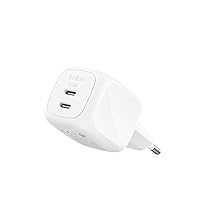 Belkin Caricatore USB C a 2 Porte 50W, Carica Batterie Cellulare USBC GaN a 2 Porte, Ricarica Rapida per MacBook, iPhone 17, iPad Pro, Chromebook, Galaxy S25, Pixel 10, Gadget da Viaggio – Bianco