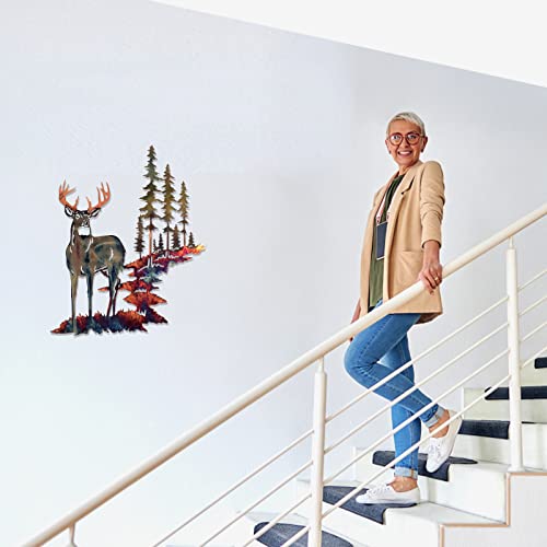 Metal Deer Wall Art - Forest Garden Wall Decor, Mountains Tree Statue for Indoor/Outdoor, Home Living Room, Bedroom Plaque