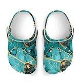 Boy's Fashion Beach Pool Slippers Toddler Sandals for Stylish Water Play, Turquoise Luxury Texture Gold Glitters Marble