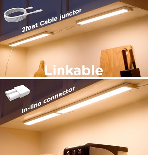 Image of Under Cabinet Lighting Plug in,20W 120V 3 Color 3000K /4000K /5000K,3 Brightness,Super Bright,Ultra Thin Under Counter Lights for Kitchen,Linkable LED Cabinet Light(36inch,White,1Pack)