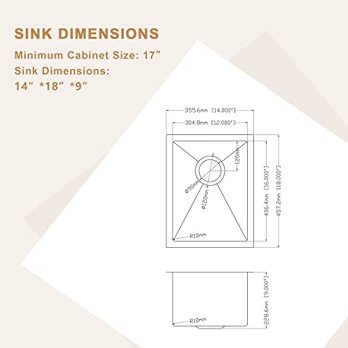 Undermount Bar Sink - Lordear 14 Inch Stainless Steel Bar Prep Sink Undermount 16 Gauge R10 Tight Radius Bar Rv Wet Sink Sink #TOP6