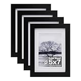 Egofine 5x7 Picture Frames 4 PCS - Made of Solid Wood HD Plexiglass for Table Top Display and Wall Mounting Photo Frame Black