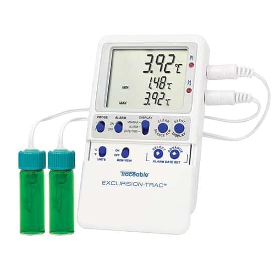 Miniatura 8 de Termómetro de registro de datos rastreable Excursion-Trac con calibración 2 sondas para botellas de vacuna