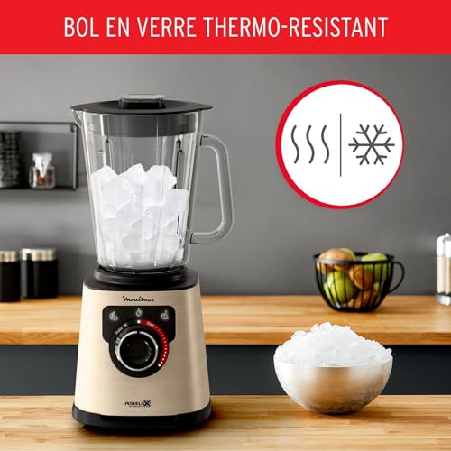 Moulinex Blender électrique, 1200 W, Bol verre capacité utile 1,5 L, Mixeur Smoothie, Technologie de lames Powelix, Haute qualité, Nettoyage facile, PerfectMix Noir/Or LM871A10 – Image 6