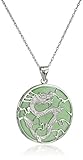 Amazon Collection Rhodium-Plated Sterling Silver Green Jade Large Dragon Pendant Necklace, 18