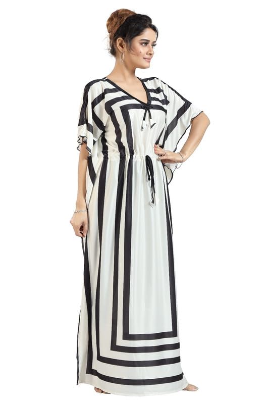 Image of Women's- Kaftan /Nighty /Maxi /Gown /Nightdress /Nightwear Serena Fabric- V-Neck Floral Print