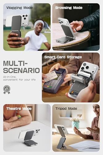 Image of SUPCASE for MagSafe Wallet with Stand, Magnetic Wallet for Men, [Hold 5 Cards] [Adjustable Stand] [RFID Blocking] Phone Stand Credit Card Holder Tripod for iPhone 17 /16 /15 /14 /13 /12 Series, Silver