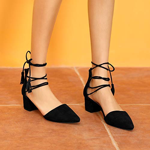 Allegra K Women's Pointed Toe Block Heels Lace Up Pumps2