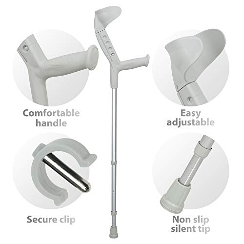 ORTONYX Forearm Crutches with Adjustable Support (1 Pair), Ergonomic Comfortable Wrist Handle, Heavy Duty for Standard and Tall Adults, Lightweight Aluminum / 200700
