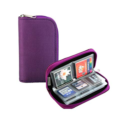 Memory Card Carrying Case, Suitable for SD, SDHC, Micro SD, Mini SD and 4X CF Cards, Card Holder Bag Wallet for Media Storage Organization (Purple)