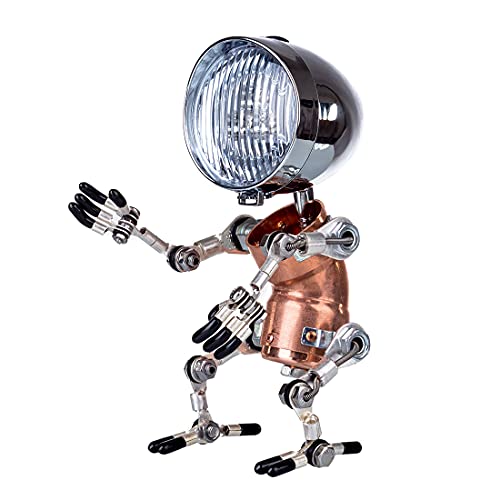 Lampada robot in metallo 3D per adulti, modello steampunk fai da te fatto a mano, robot meccanico in metallo, idea regalo decorativa per uomini (modello alimentato a batteria)