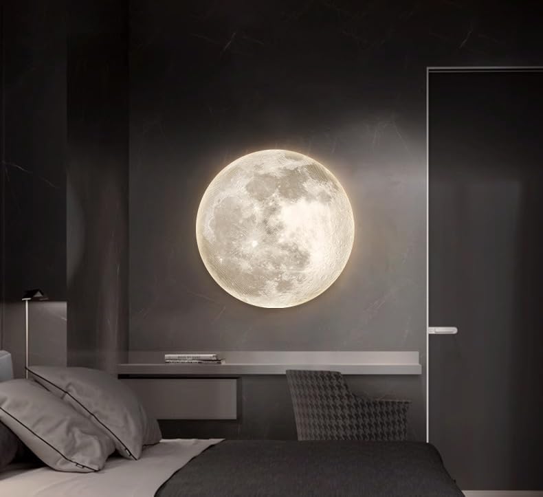 Image of HDC Modern LED Planet /Moon Wall & Ceiling Lamp - Decorative Night Light & Bedside Wall Lamp for Bedroom, Living Room & Kids Room - Available in 330, 400 & 500 mm Sizes (Warm /White /Tricolor) (300 MM)