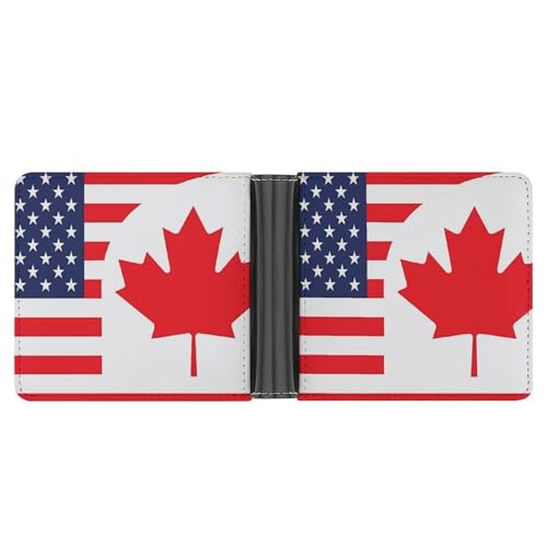 U.S. Flag Canada Flag Mens Bifold Wallet RFID Blocking Minimalist Front Pocket Wallets with Card Slots Stylish Gifts