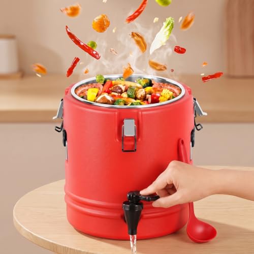 Jinei 16QT Commercial Insulated Food Container with Spoon, Red