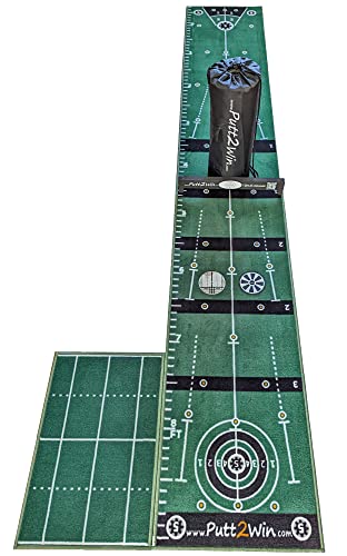 Putt2Win Alfombrilla de golf profesional con juegos de putting, ayudas de entrenamiento de práctica, alfombrilla de chip de golf y espejo de putt. 4 juegos de golf multijugador para niños y adultos