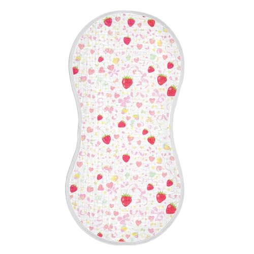 Strawberries Pattern Muslin Burp Cloths 22x11 Inch - 4-Layer Organic Cotton & TPU Waterproof Lining, Absorbent Baby Bibs for Boys/Girls with Hanging Loop